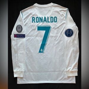 Ronaldo #7 Longsleeve Real Madrid 2017/2018 White Retro Soccer Jersey UCL